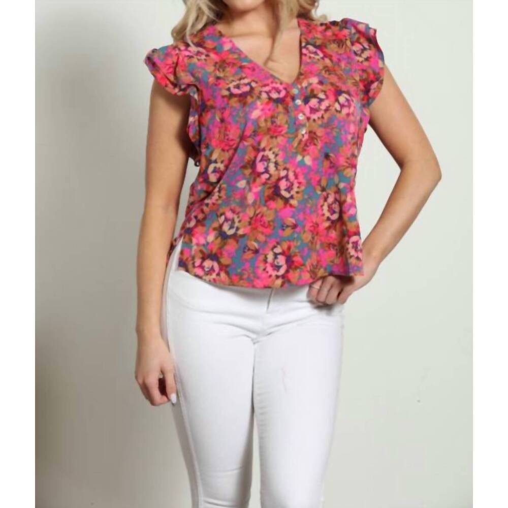 NEW VERONICA M v-neck button ruffle top in phyllis